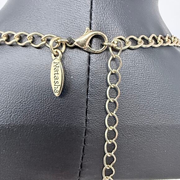 NATASHA Rhinestone Bib Necklace Floral Multicolor Crystal Goldtone Statement 19" - Picture 7 of 7